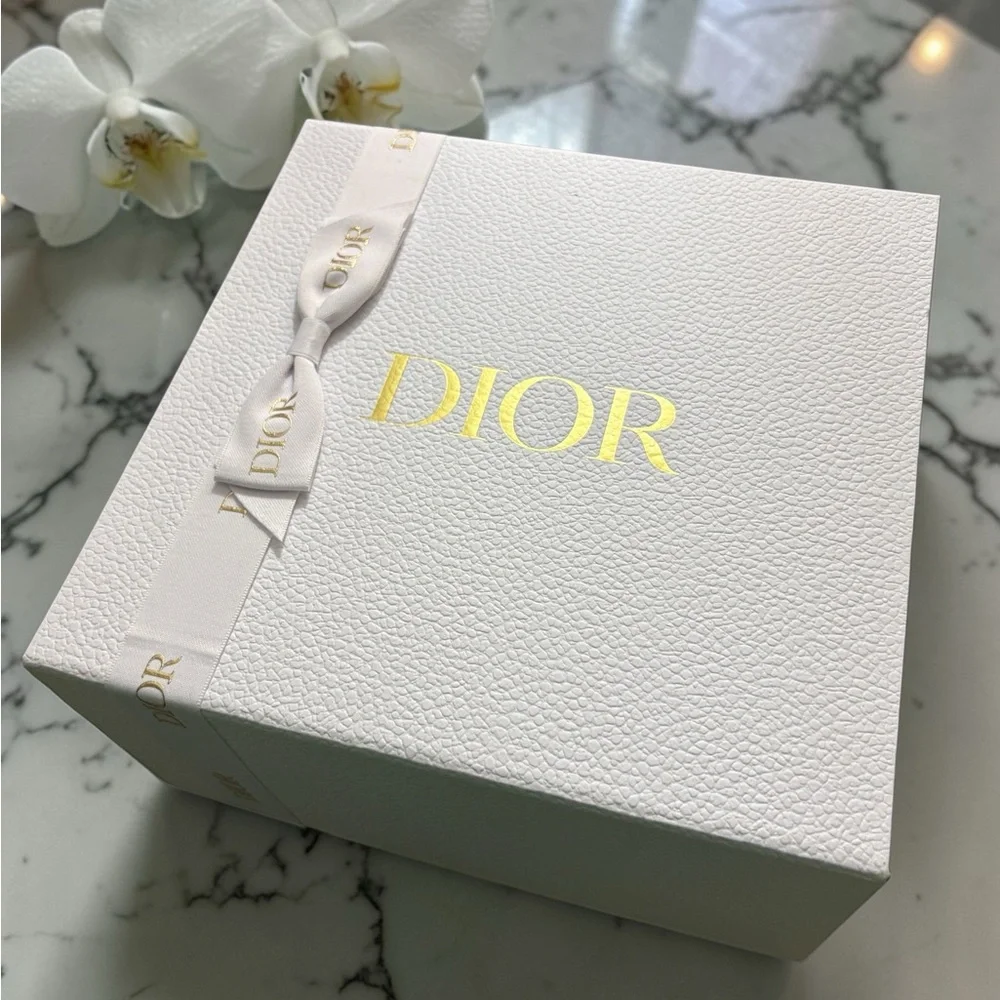 Dior White and Gold Logo Gift Box with Branded Ribbon